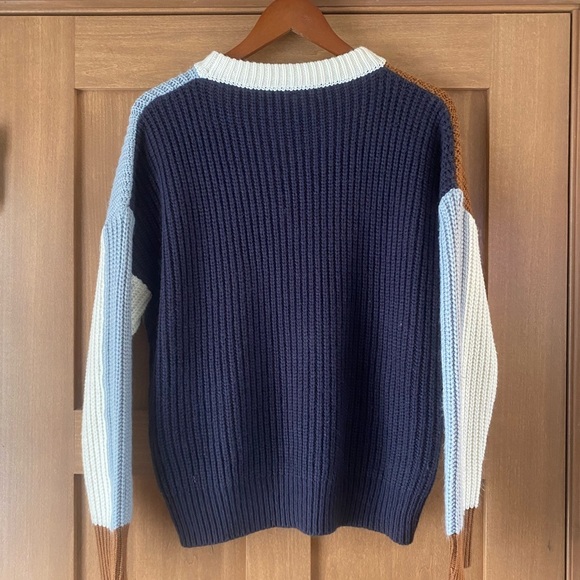 Wishlist Colorblock Crew Neck Sweater - Brown, Blue, Cream - Picture 6 of 11